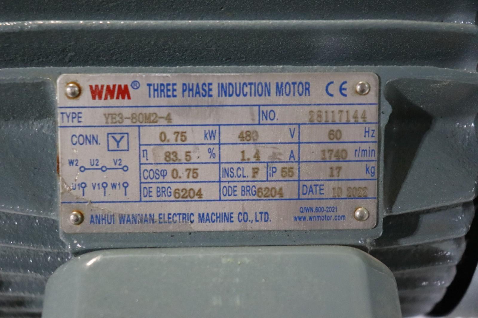 WNM YE3-80M2-4, 1 HP, 480V 3 PHASE, INDUSTRIAL ELECTRICNDUCTION MOTOR - Northside Material Brokers