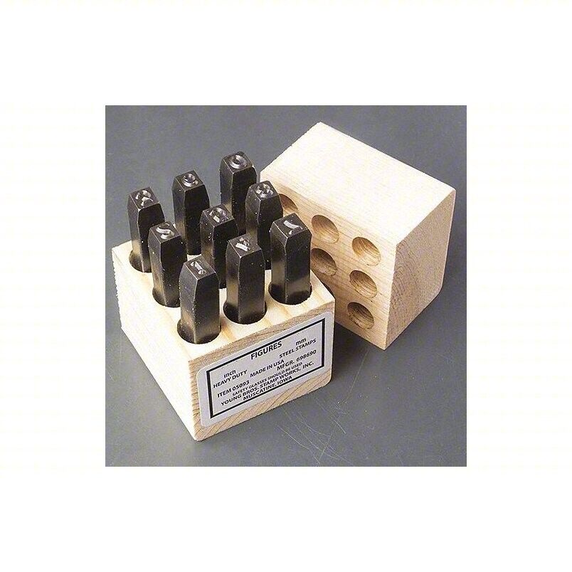 YOUNG BROS. STAMP WORKS Steel Stamp Set: 0 thru 9, 1/2 Inch 09093 MADE IN USA!!! - Northside Material Brokers