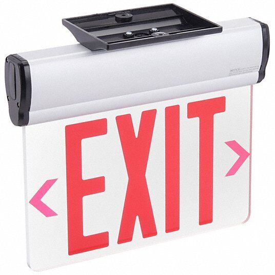 Glass Exit Sign 1 Face Red Aluminum Universal Field Selectable Chevrons, 6CGL3