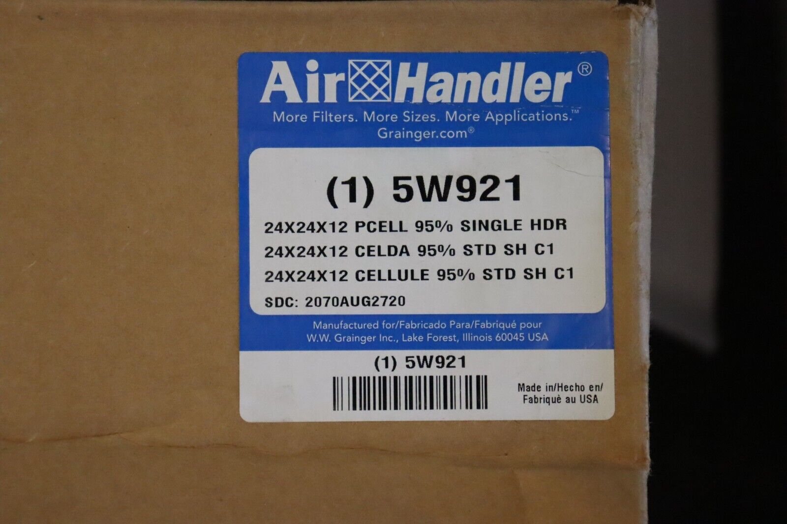 Air Filter 24 x 24 x 12 MERV 14 Air Handler 5W921