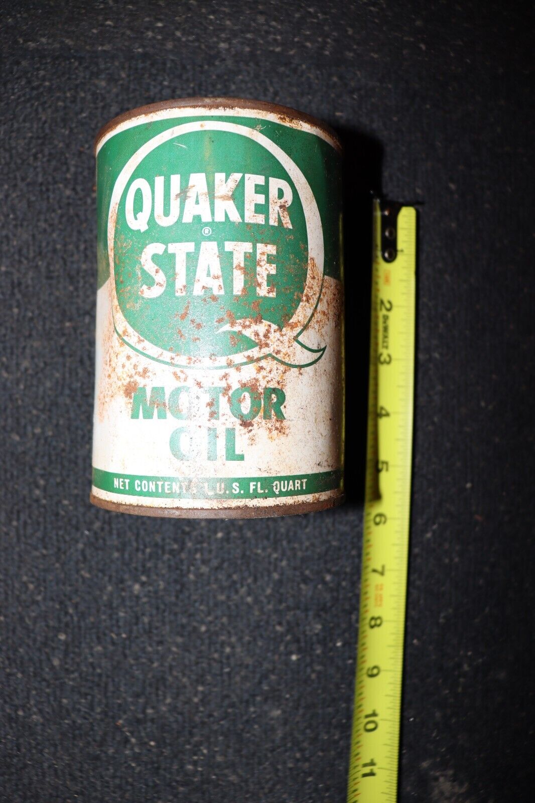 Quaker State Motor Oil Tin Litho 1 Quart Can full Label worn Vintage