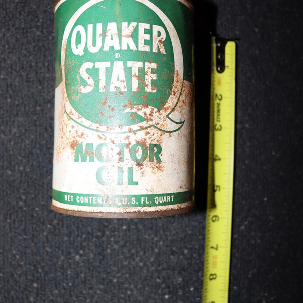 Quaker State Motor Oil Tin Litho 1 Quart Can full Label worn Vintage