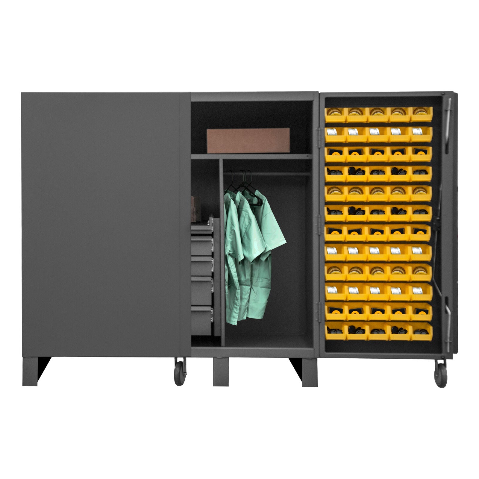 Storage Cabinet Heavy Duty with Bins Lockable Durham MFG 60 W x 36 D x 78 H HDC60-72DC18TB5B95