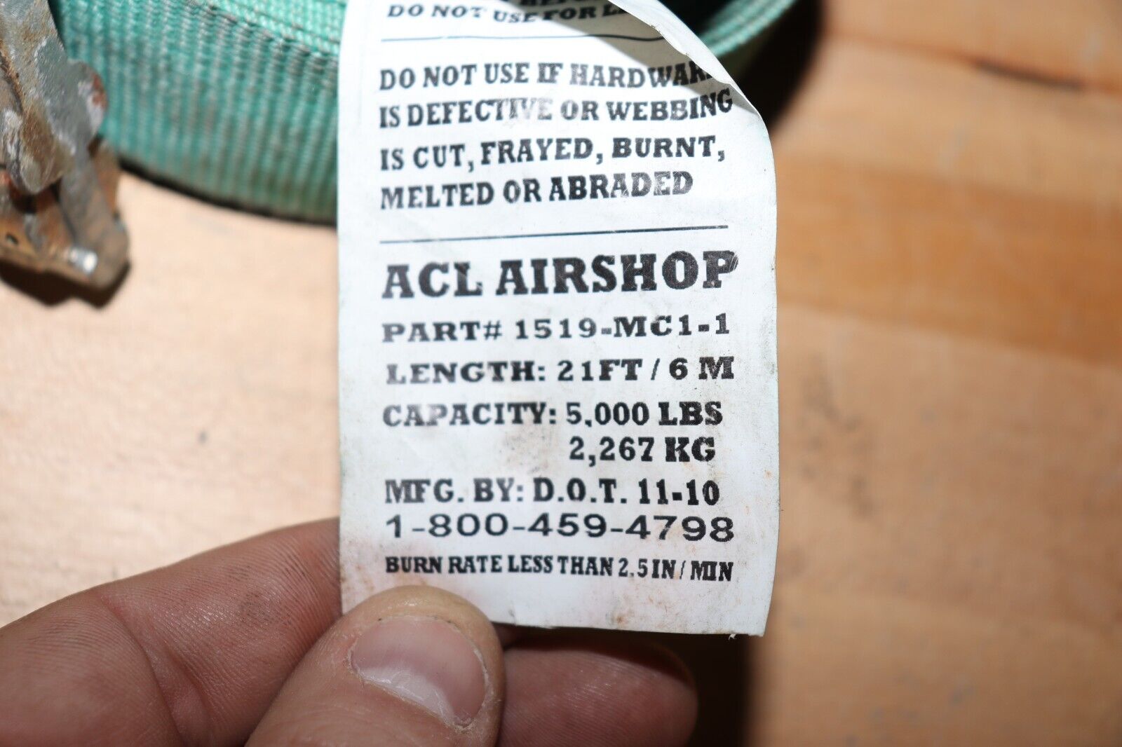 Air Cargo Ratchet Strap 3 ACL Air Shop 1519-MC1-1 21 foot Green 5000 lbs