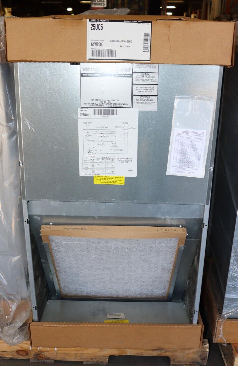 2 Ton Air Handler Electric Wall Closet Recessed Up Flow First Co 25UC5 with 5kW Heat Strip