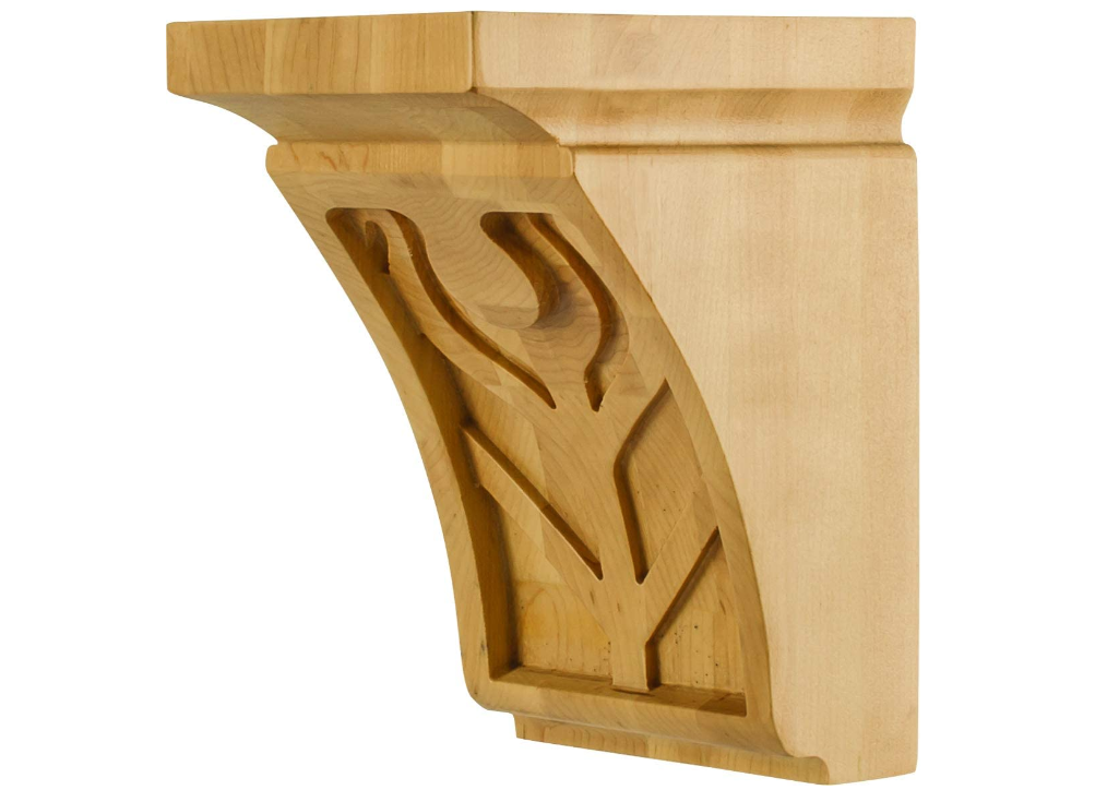 Hardware Resources COR31-1-HMP COR31-1 Corbel with Art Nouveau Feather Styling, 8" H x 5" W x 6 " d