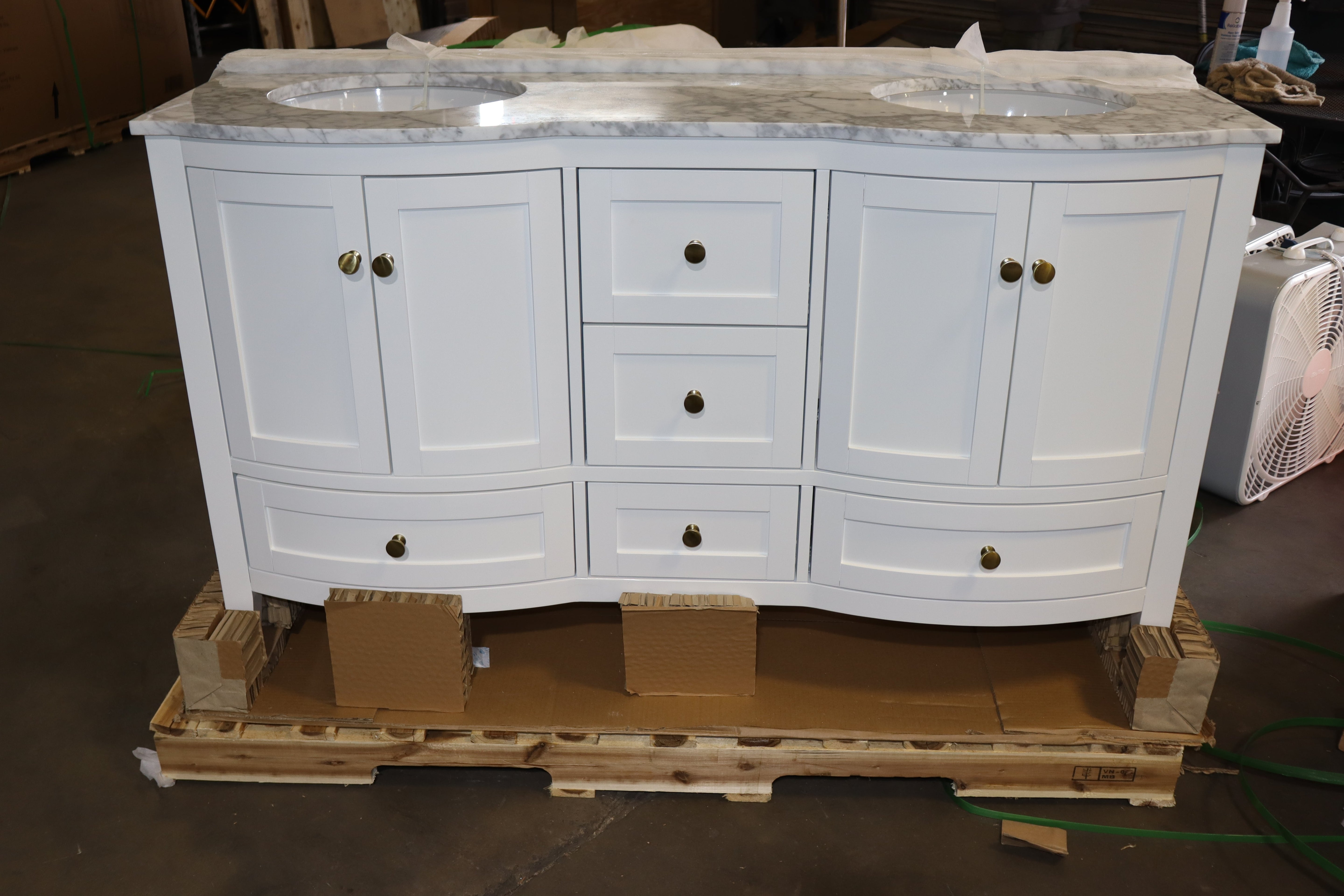 Lennox Vanity Double Bowl White with Marble Top Soft Close Drawers with Hardware 61 Inch