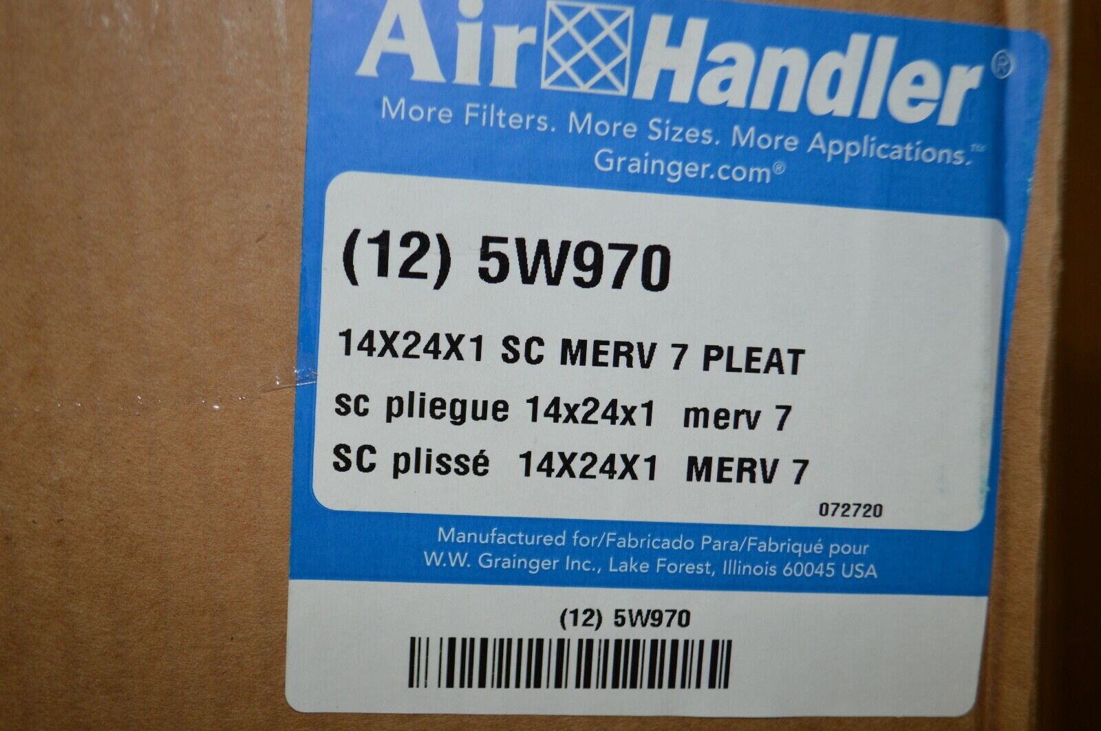 Air Filter Pleated 14 x 24 x 1 MERV 7 Air Handler 5w970 24 Pack - Northside Material Brokers