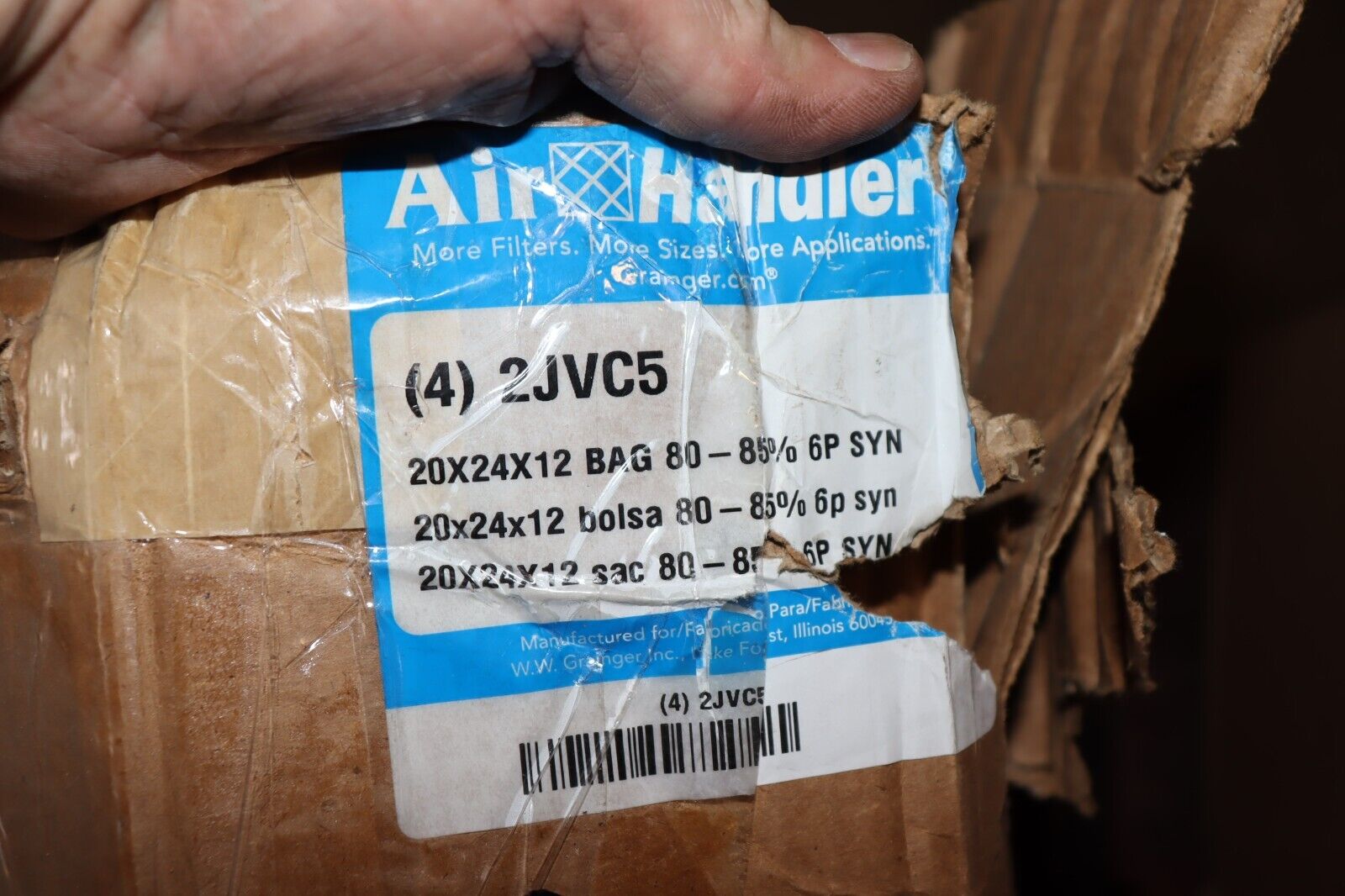 Air Filter with Pockets 24 x 20 x 12 Synthetic Air Handler 2JVC5 6 Pockets 3 Pac - Northside Material Brokers