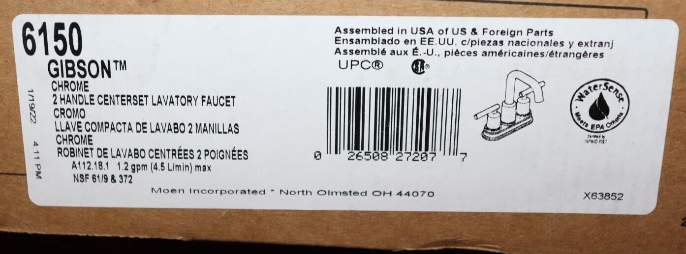Bathroom Faucet 4 Inch Spread Moen 6150 Gibson 2 Handle Polished Chrome - Northside Material Brokers