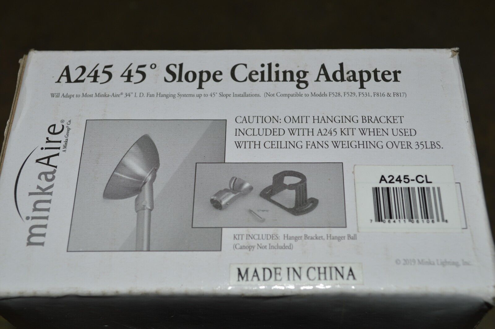 Ceiling Fan Slope Ceiling Adapter MinkaAire A245 45 Degree - Northside Material Brokers