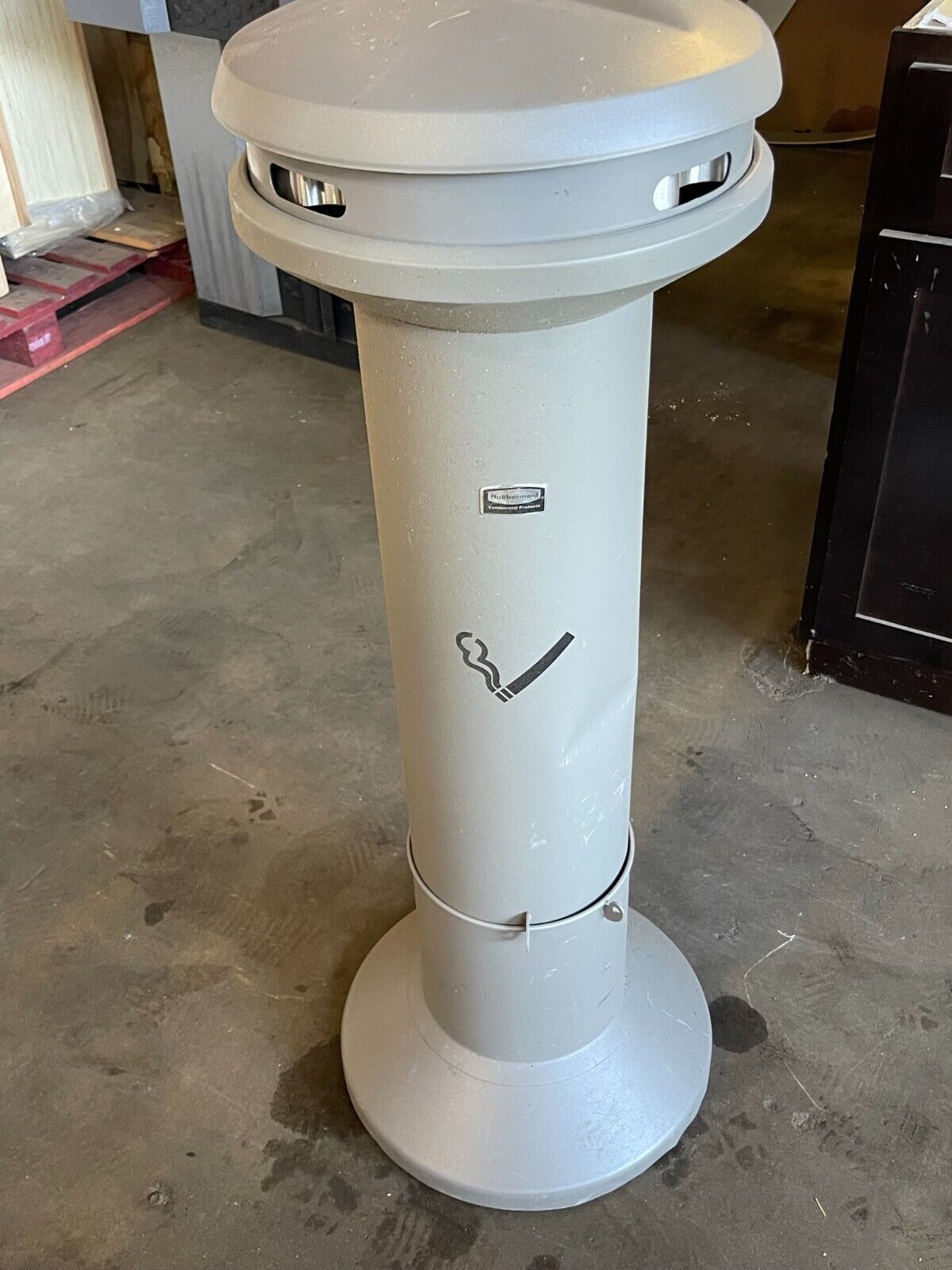 Cigarette Receptacle Tower Tan Rubbermaid FG9W3400ATPWTR 6 3/4 Gallon SCRATCH A - Northside Material Brokers