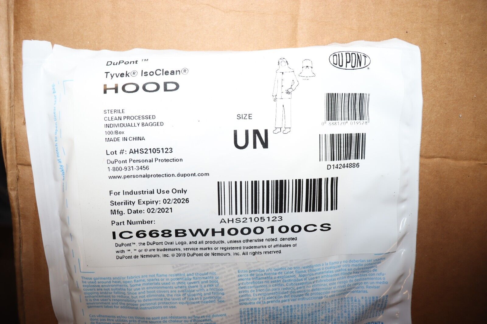 Dupont Tyvek Isoclean Good, IC668BWH000100CS Lot of Tyvek hoods - Northside Material Brokers