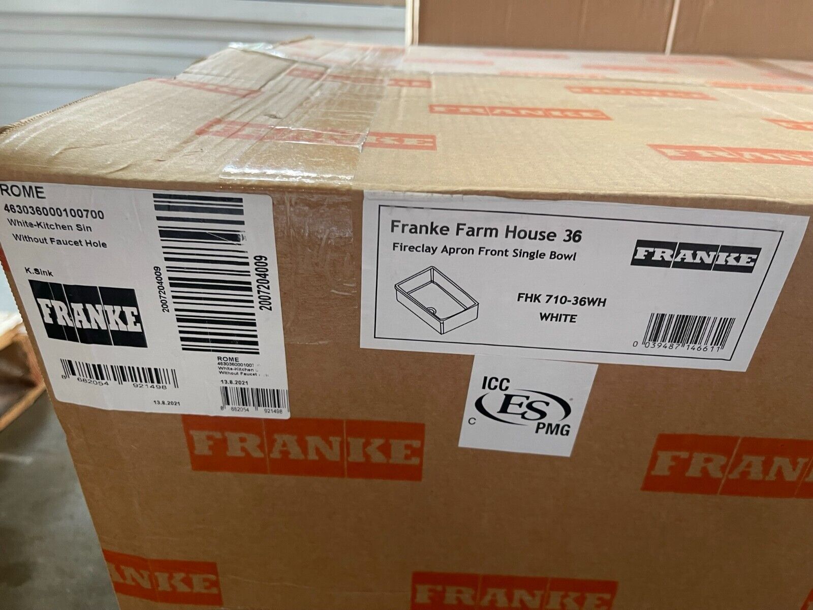 Farmhouse Kitchen Sink 36 in x 20 in Undermount Single Basin Fireclay Franke FHK710-36WH - Northside Material Brokers