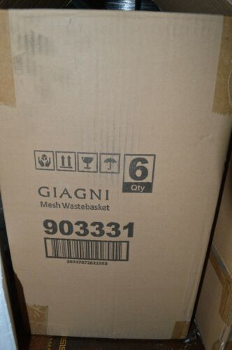 BOX OF 6 - Giagni Silver-Tone Metal Waste basket, Home, Office, Bathroom 903331