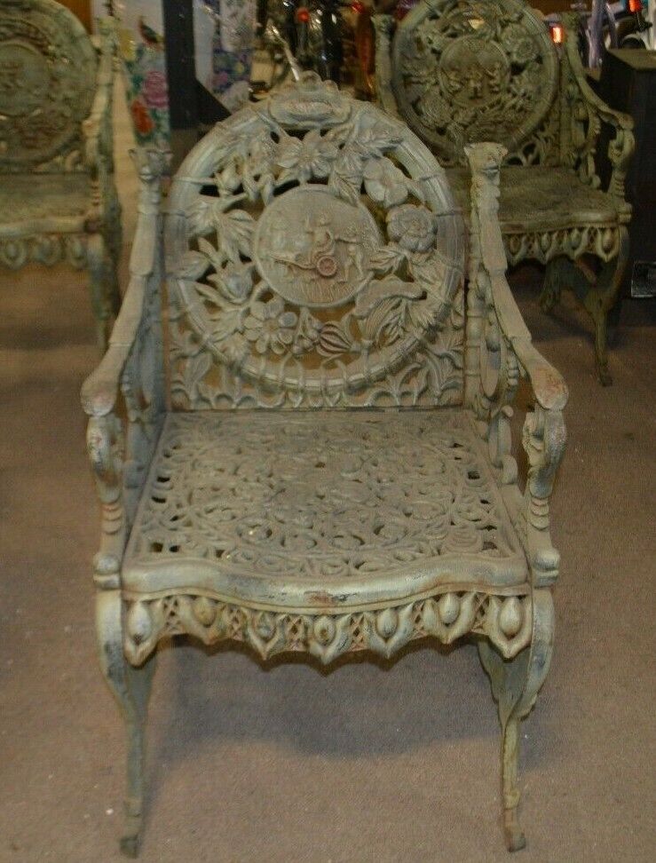 Set of 4 Chairs FOUR SEASONS Cast Iron BY NORTHAMPTON, W. ROBERTS, THE LION FOUN - Northside Material Brokers