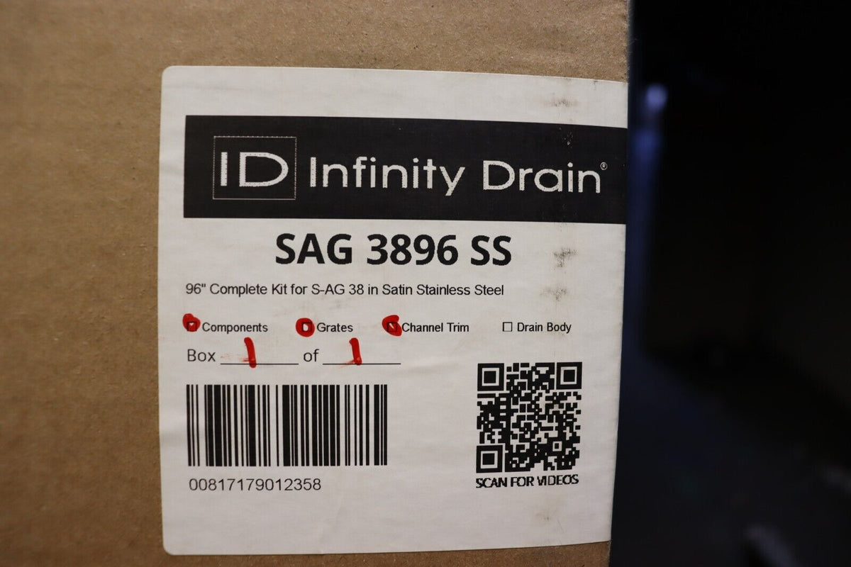 Shower Infinity Drain S-AG 38 96 Inch Complete Kit SAG 3896 SS - Northside Material Brokers